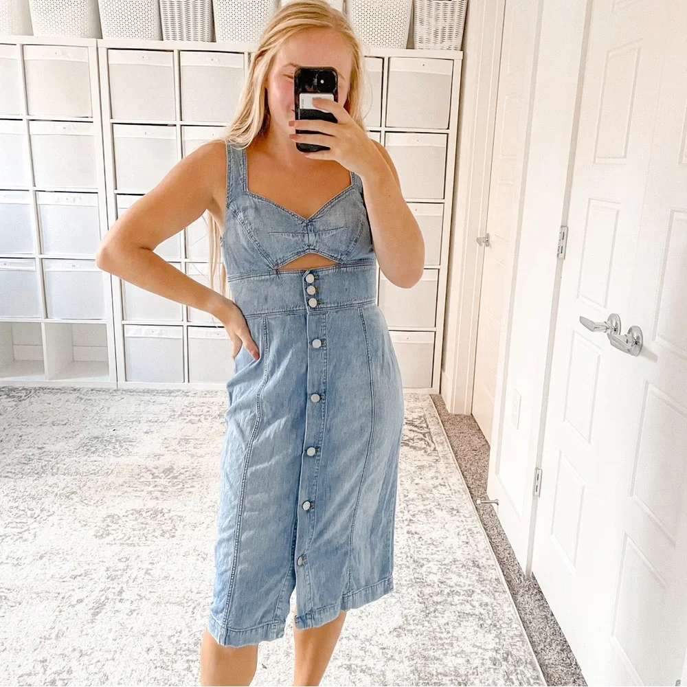REBECCA TAYLOR LA VIE DRAPEY DENIM CUT-OUT DRESS
